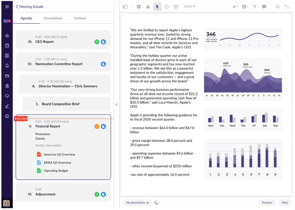 Agenda tracking feature